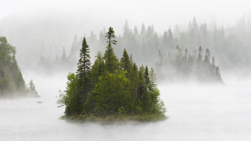 Island in Misty Lake — Green