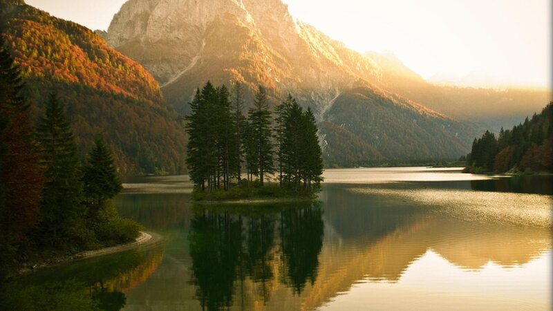 Island in Mountain Lake — Green