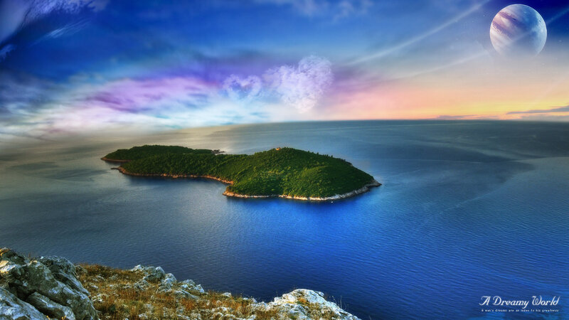 Island in Ocean — Blue, Dreamy