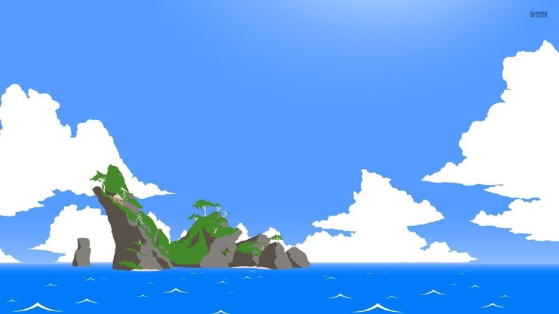 Island in Ocean — Blue, Serene, Afternoon, Digital Art, Clouds