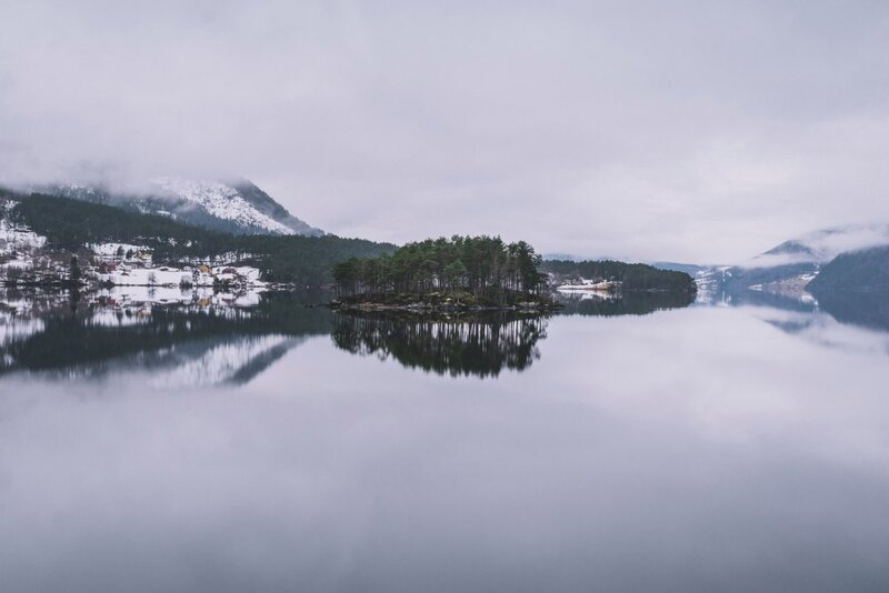 Island in Snowy Lake — Gray