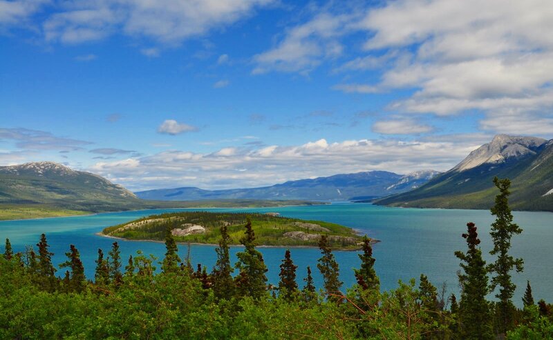 Island in Turquoise Lake — Blue, Serene, Afternoon, Photograph