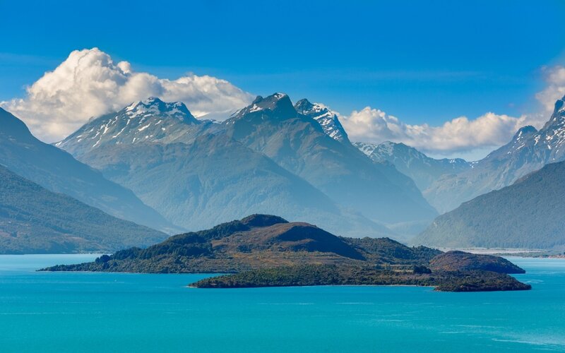 Island in Turquoise Lake — Blue