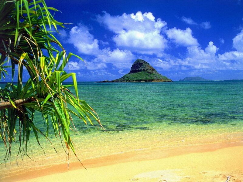 Island in Turquoise Water — Blue