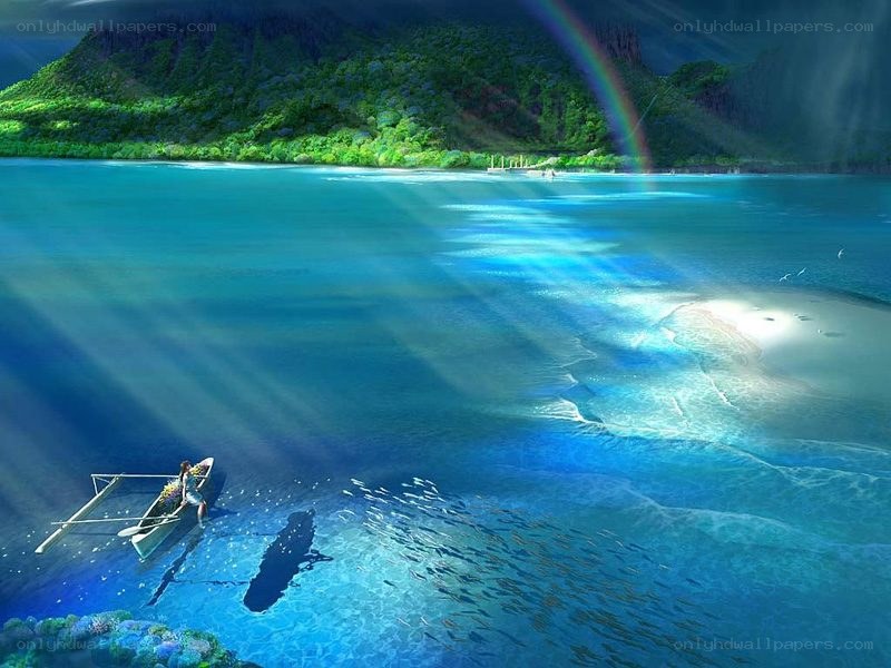 Island paradise with rainbow