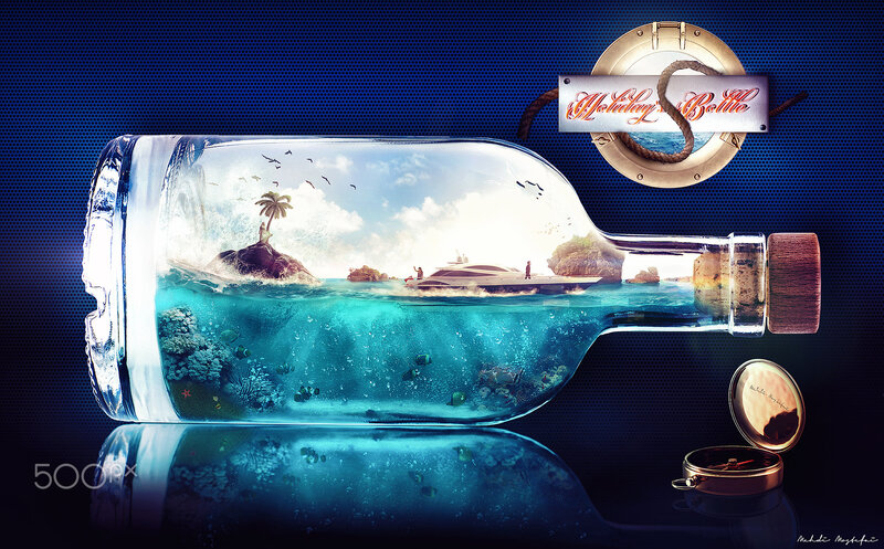 Island Scene in Bottle