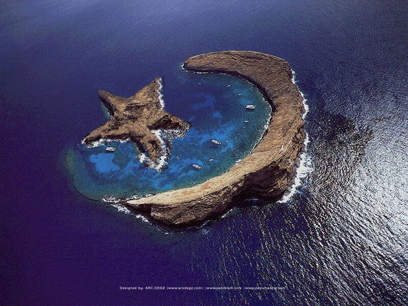 Island Shaped Like Crescent and Star