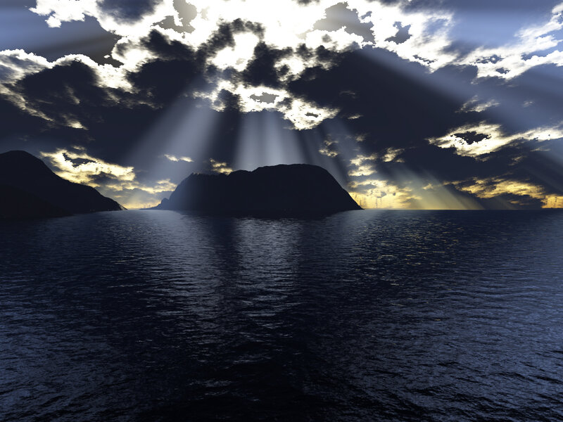 Island Silhouette at Sea