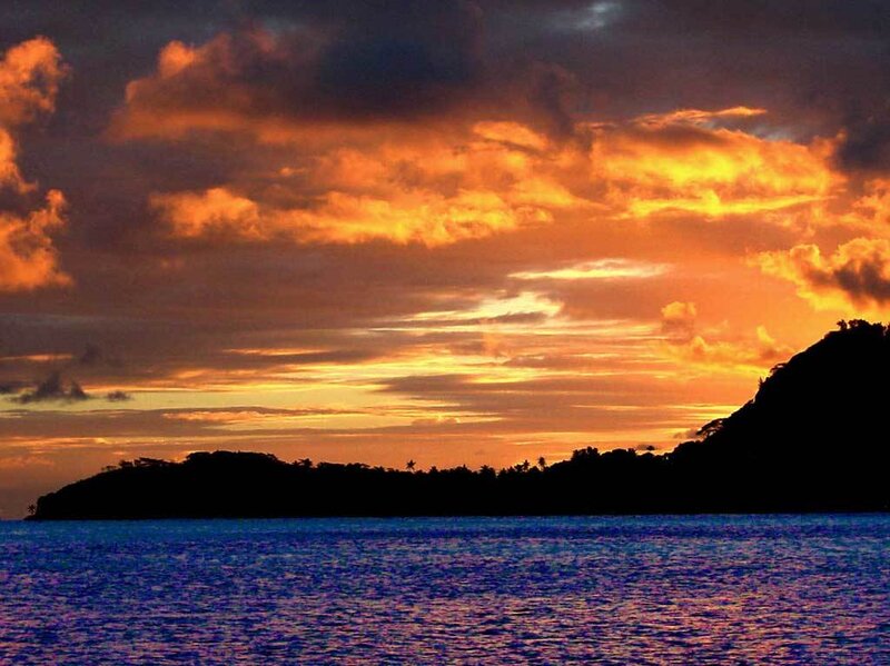 Island Silhouette at Sunset — Orange, Dramatic, Photograph