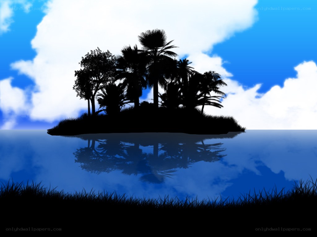 island silhouette at sunset