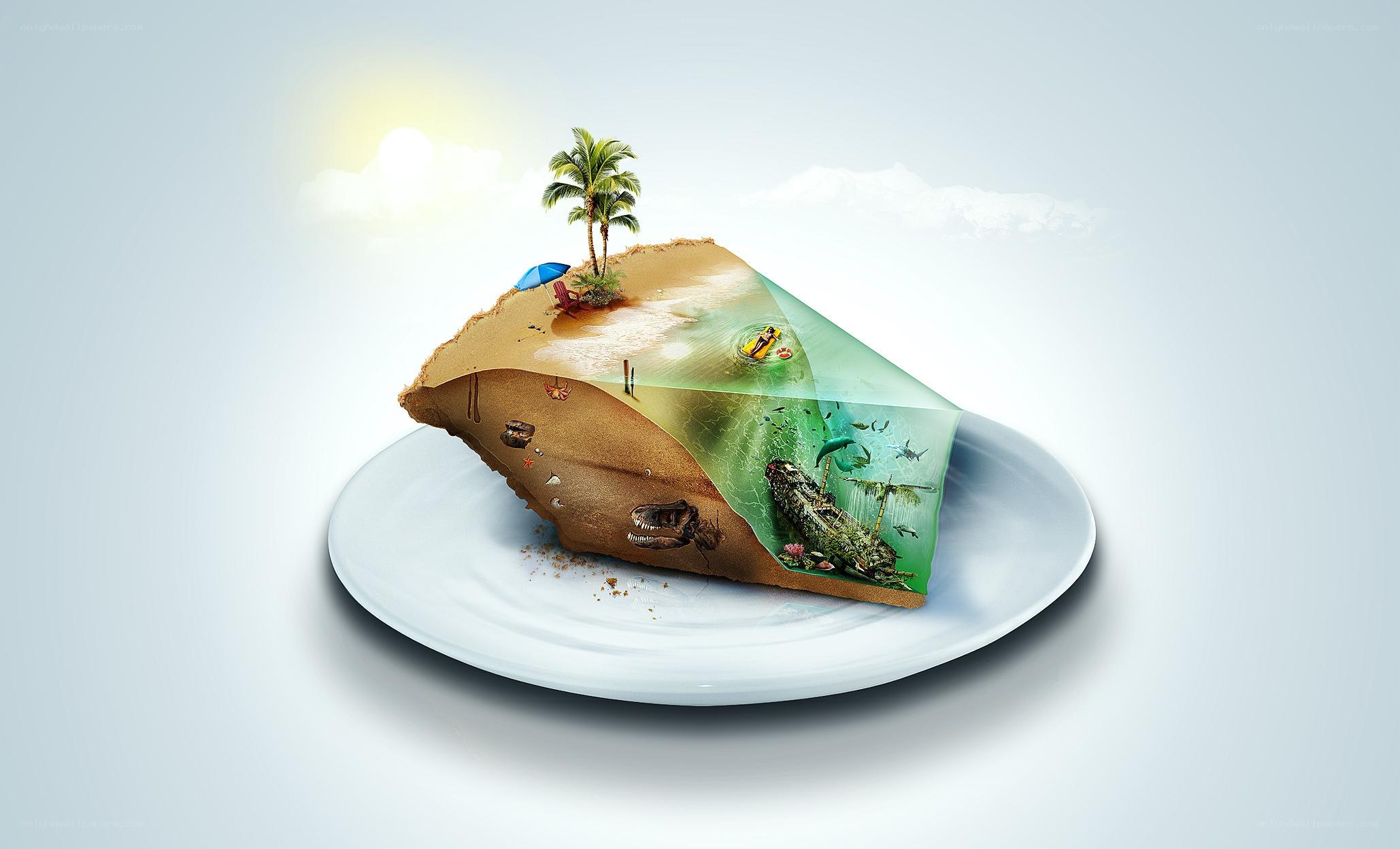 Island slice on a plate