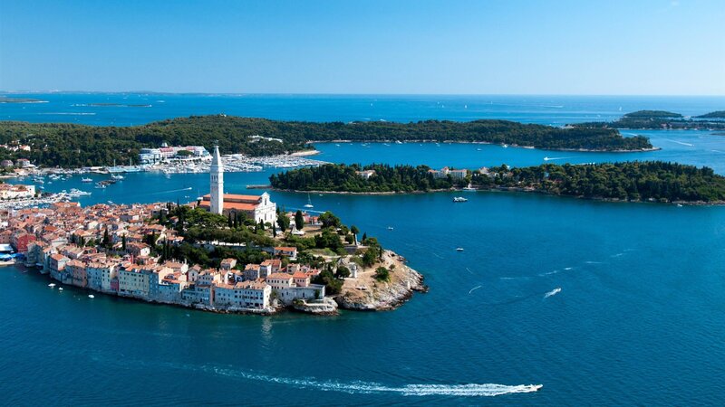 Island Town with Church — Blue