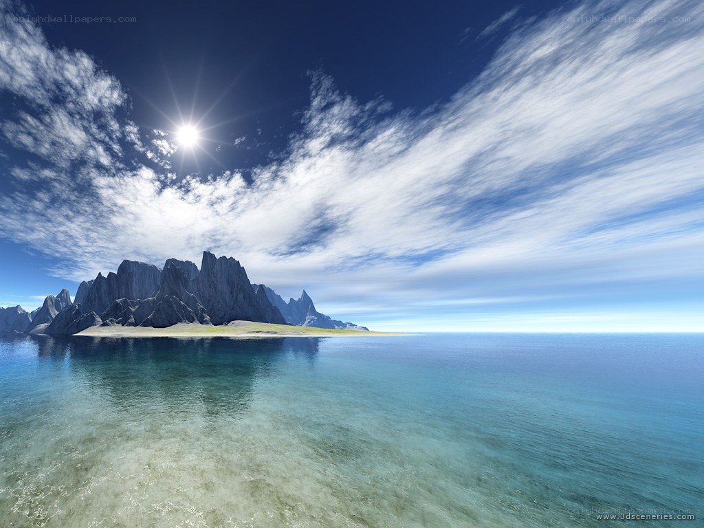 Island under a bright sun