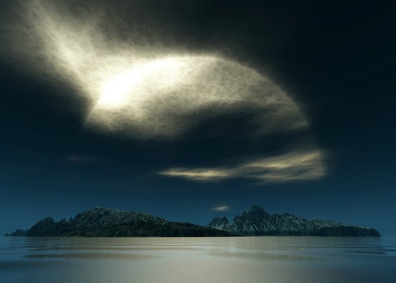Island under a glowing cloud