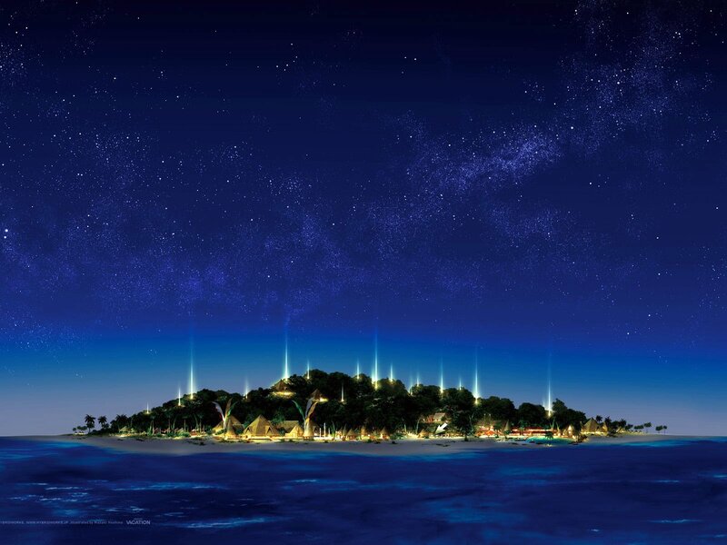 Island under starry sky