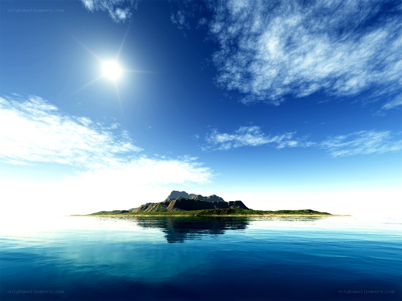 Island under sunny sky