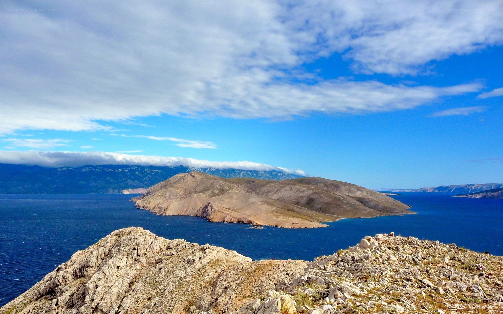 Island view from rocky cliff
