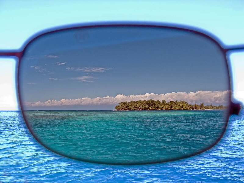 island view through sunglasses