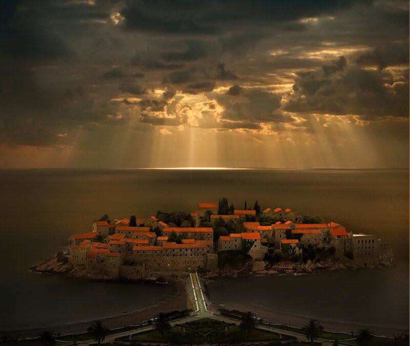 Island Village at Sunset — Brown
