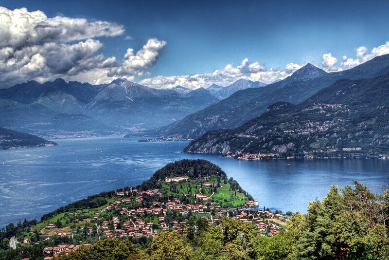 Island Village on Lake — Blue, Serene, Afternoon, Photograph