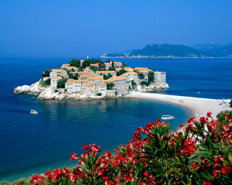 Island Village with Beach — Blue
