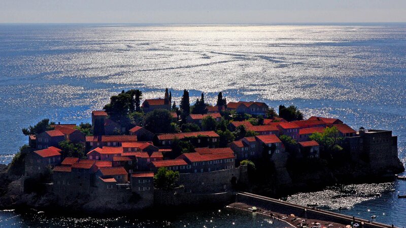 Island Village with Red Roofs — Blue
