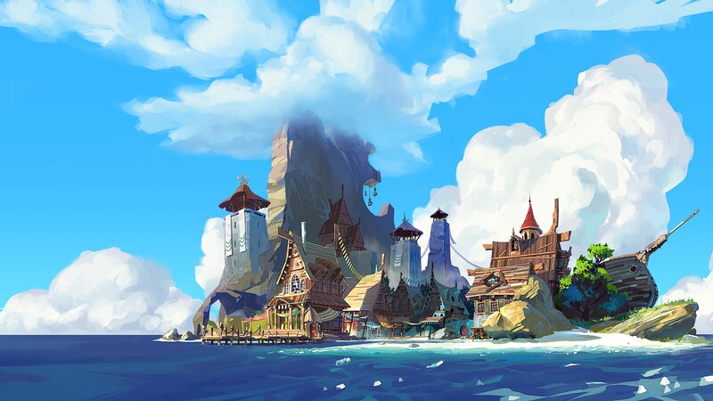 Island Village with Shipwreck
