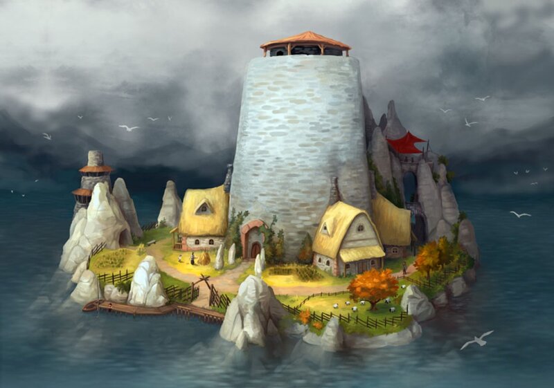 Island Village with Tower