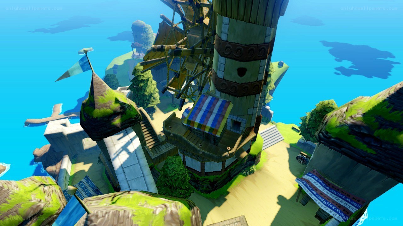 island village with windmill