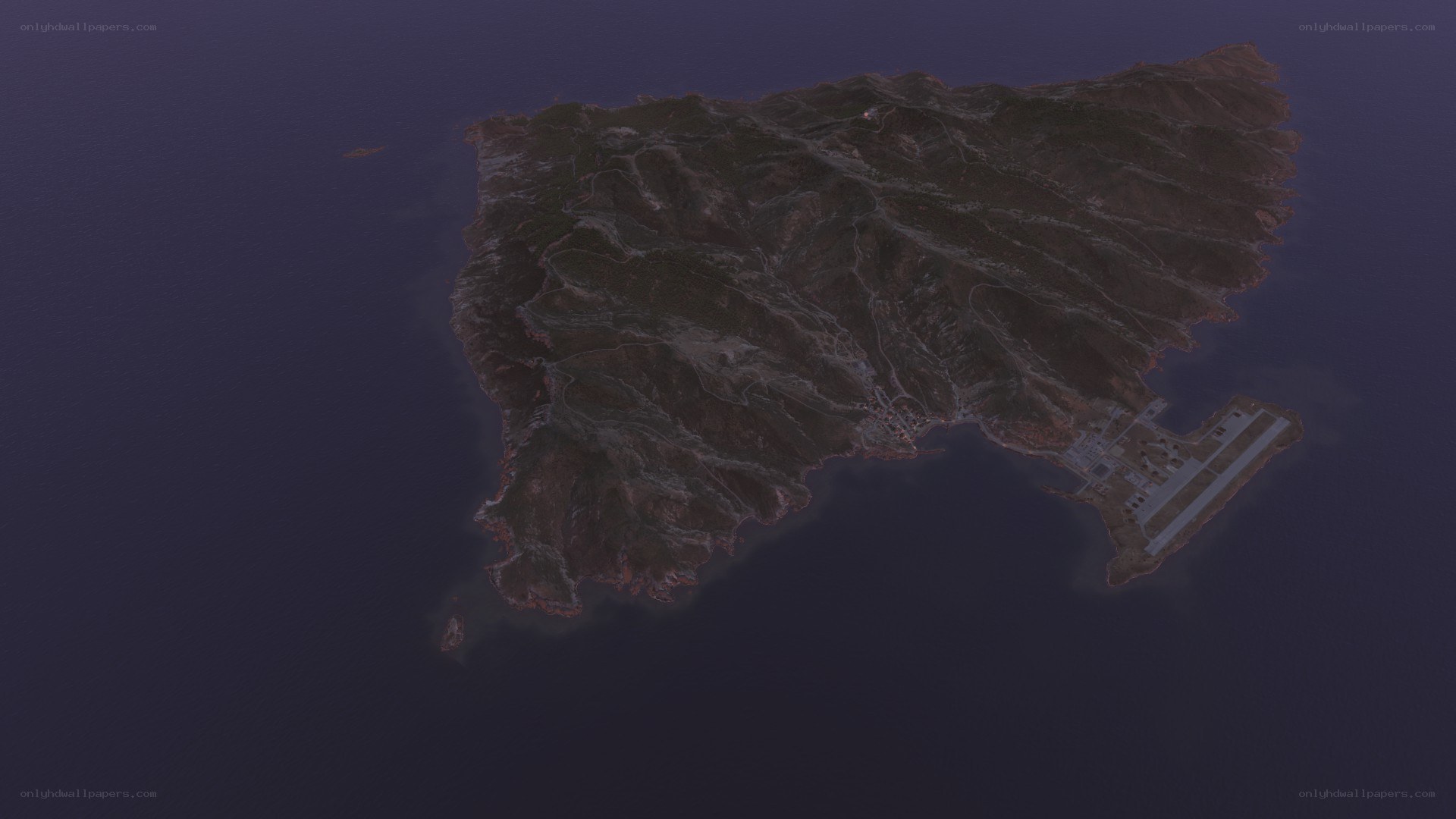 island with airport at dusk