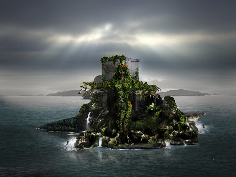 Island with ancient ruins