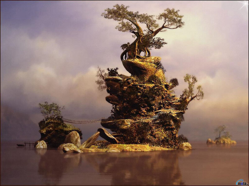 Island with ancient tree