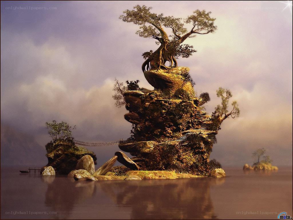 Island with ancient tree