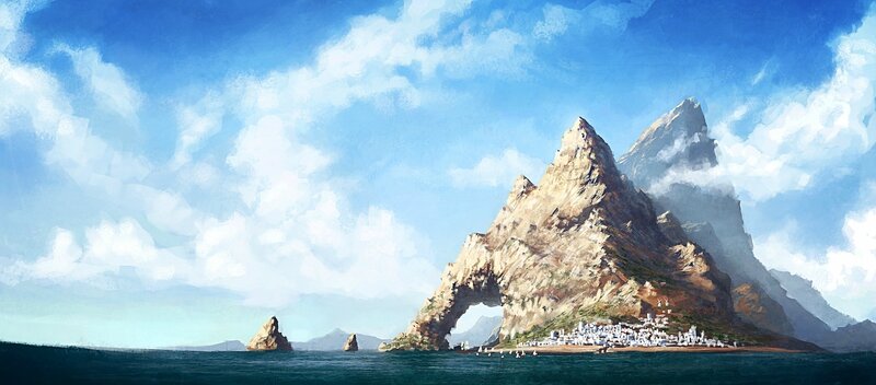Island with Arch and Village