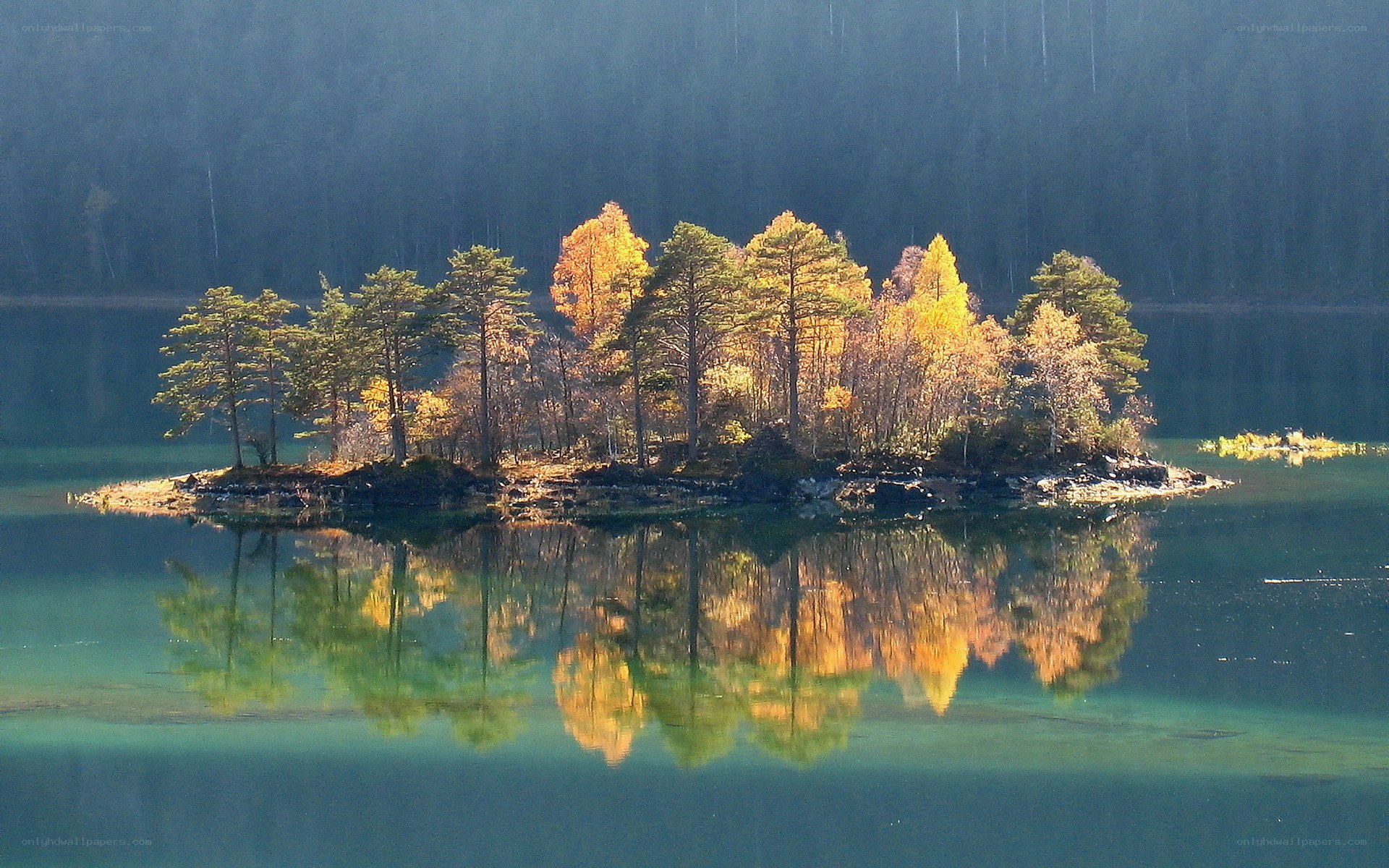 Island with autumn trees