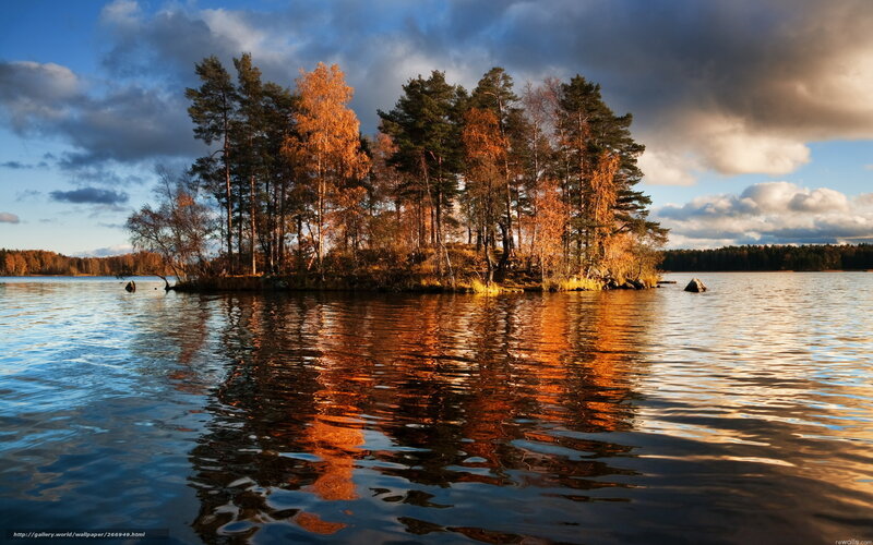 Island with Autumn Trees — Blue, Dramatic, Sunset