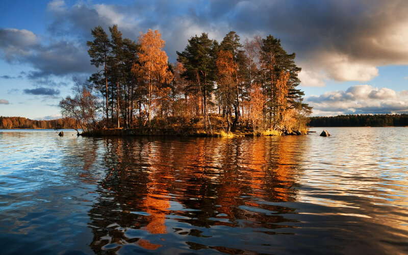 Island with Autumn Trees — Blue, Serene