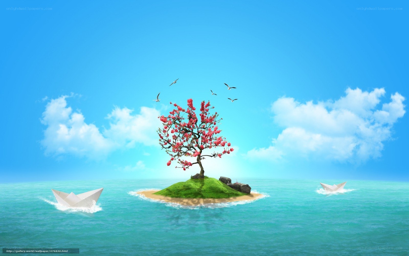 Island with blooming tree