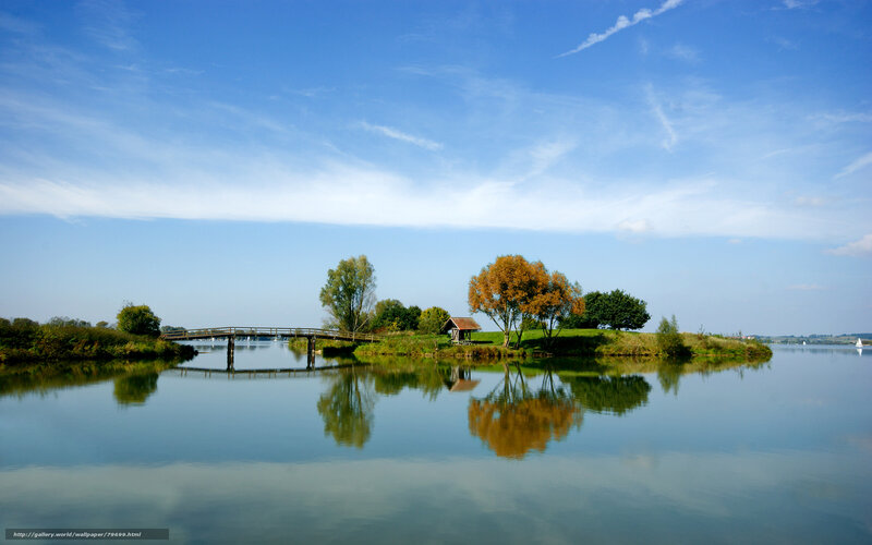 Island with bridge and trees