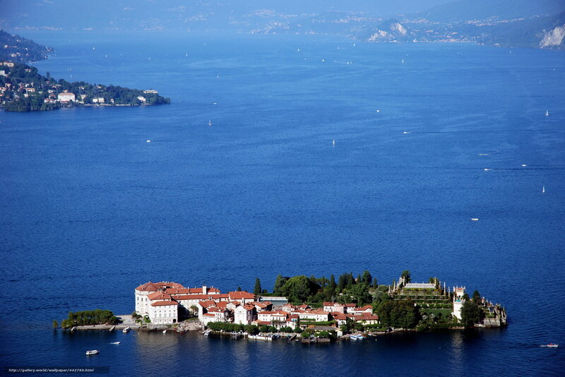 Island with Buildings — Blue, Serene, Afternoon, Photograph, Lake, Boats