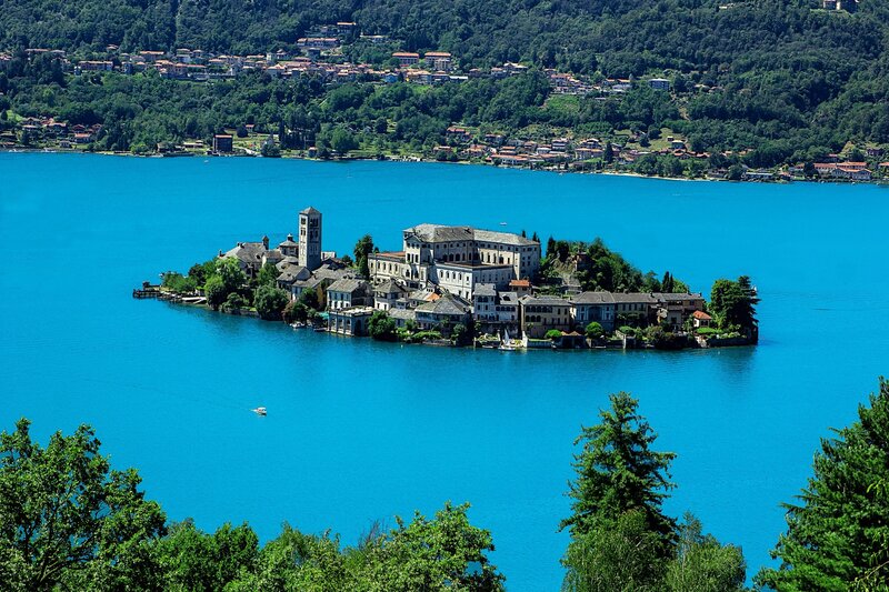 Island with Buildings — Blue, Serene, Afternoon, Photograph