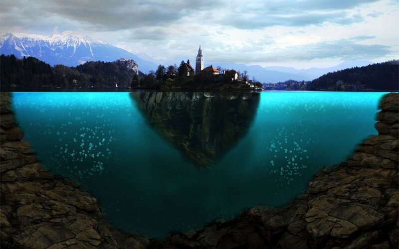 Island with Church in Lake