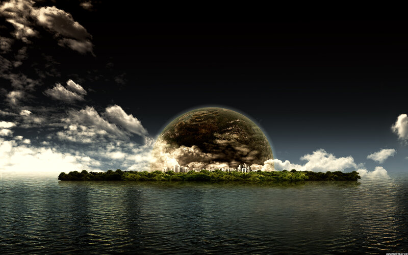 Island with City and Planet