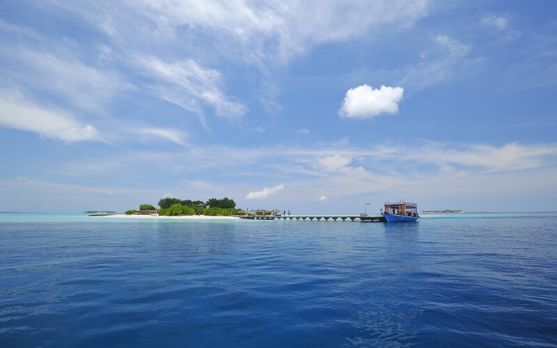 Island with Dock and Boat — Blue, Serene