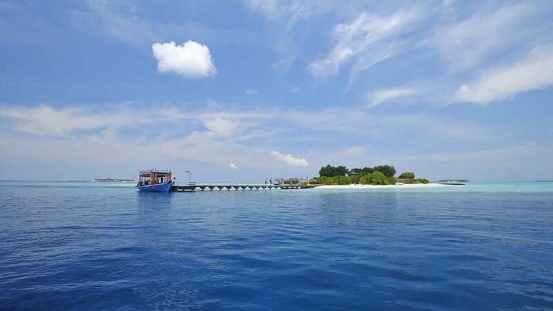 Island with Dock and Boat — Blue