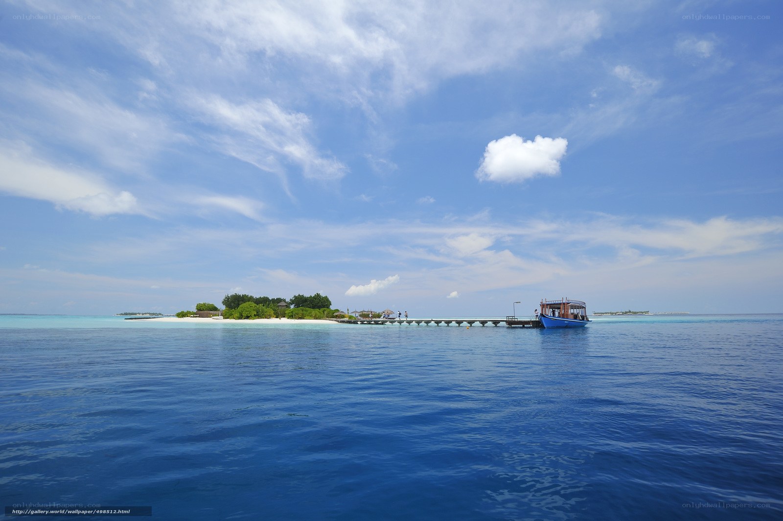 Island with dock and boat