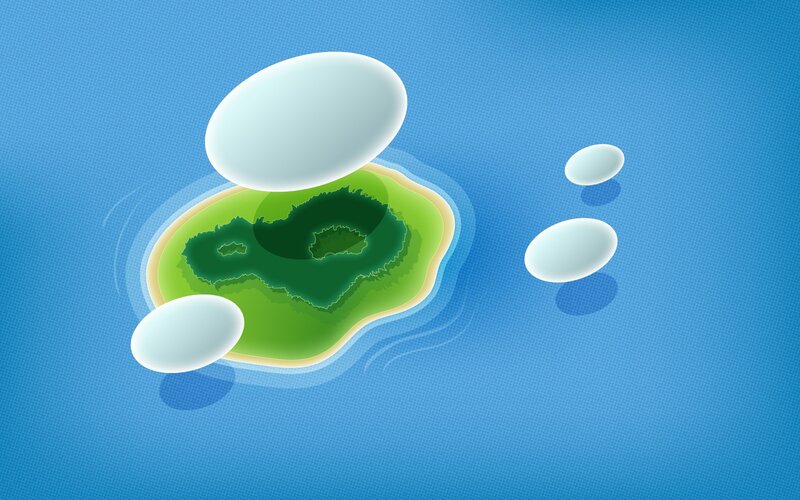 island with floating eggs
