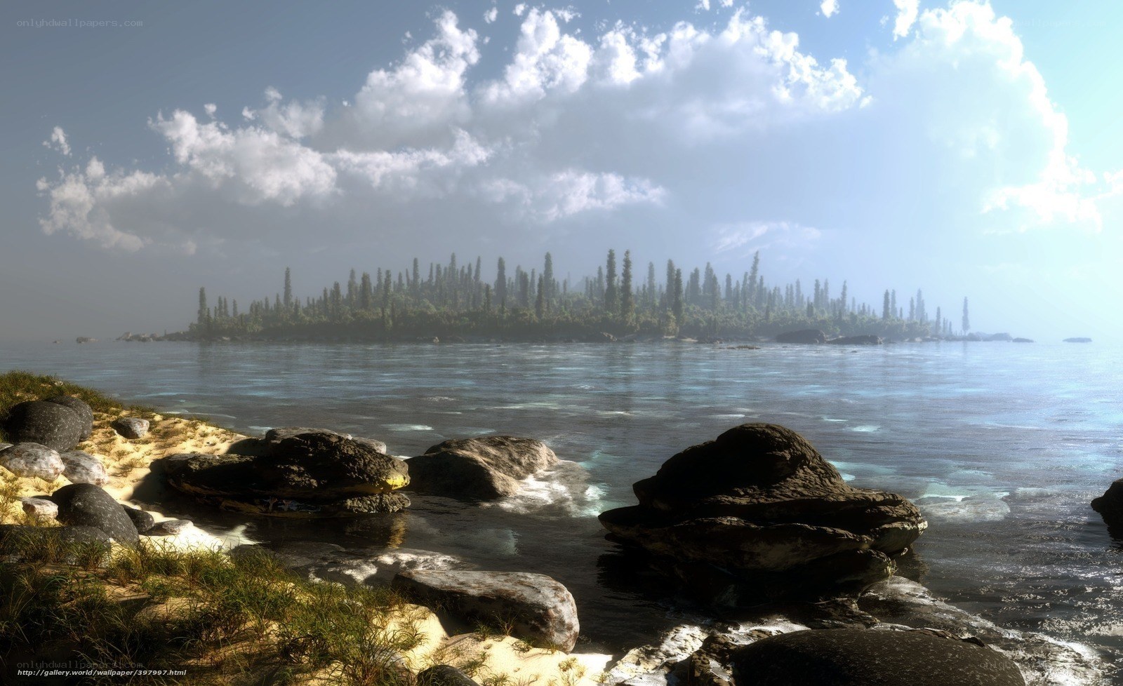 Island with forest and rocks