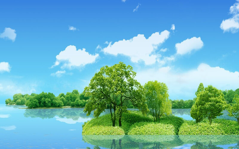 Island with Green Trees