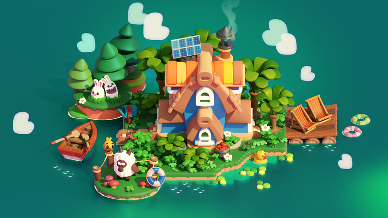 Island with House and Animals